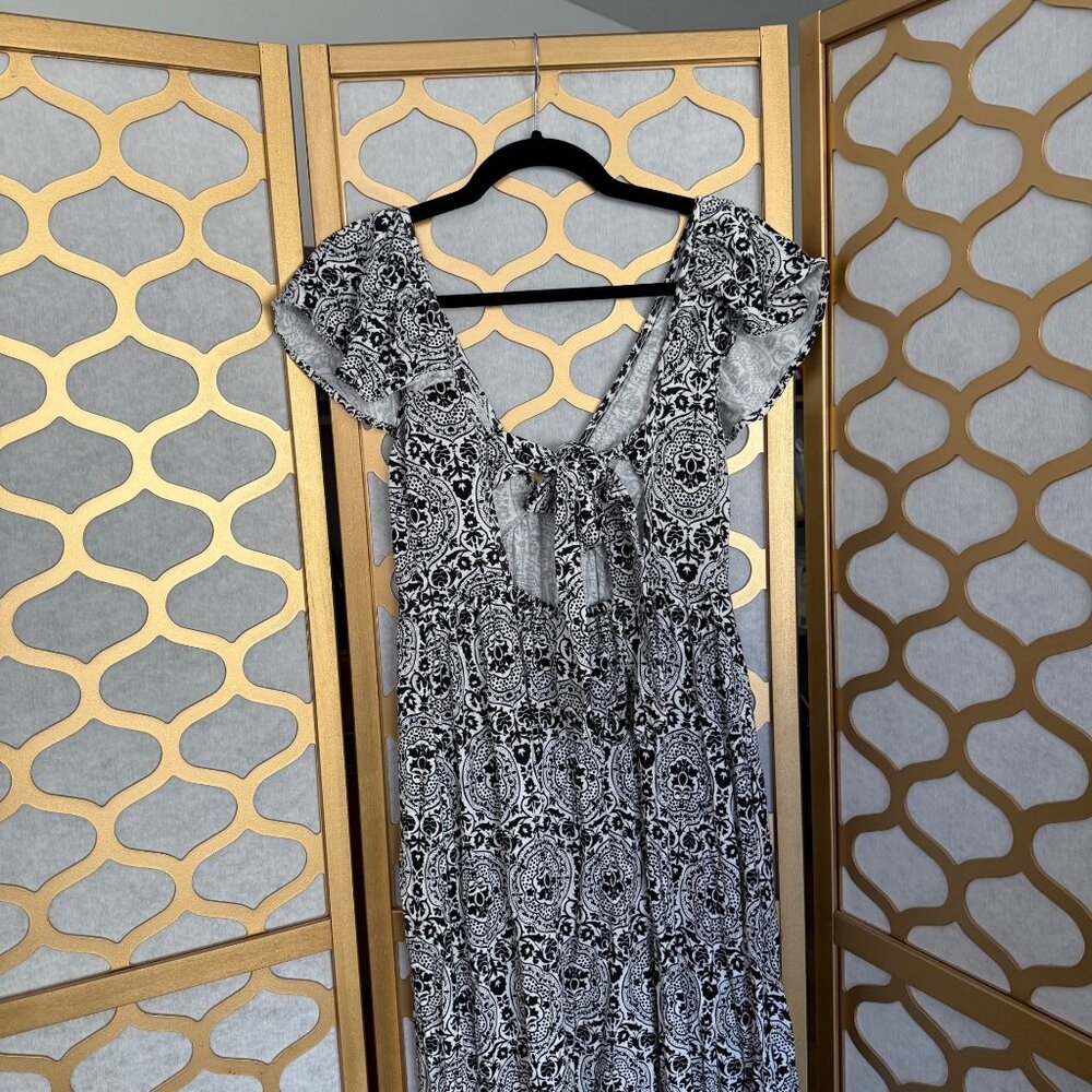 Boden Size 4 NEW Black & White Geo Print Deep V-Neck Tie Back Jersey Maxi Dress - Picture 12 of 16